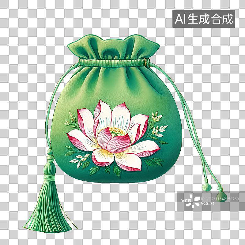 【AI数字艺术】国风小物件，香囊，荷包，锦缎香包锦囊流苏绣花挂件免抠元素图片素材