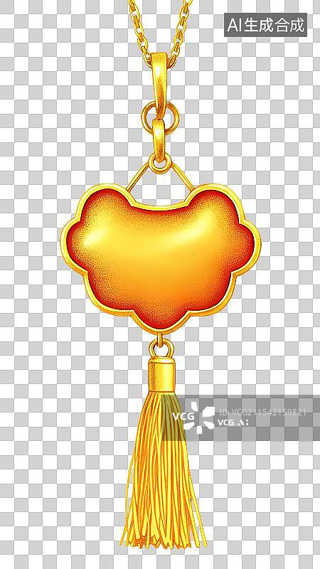 【AI数字艺术】国风手绘插画，古风黄金饰品，长命锁，如意锁，宝宝锁，流苏挂件装饰免抠元素图片素材