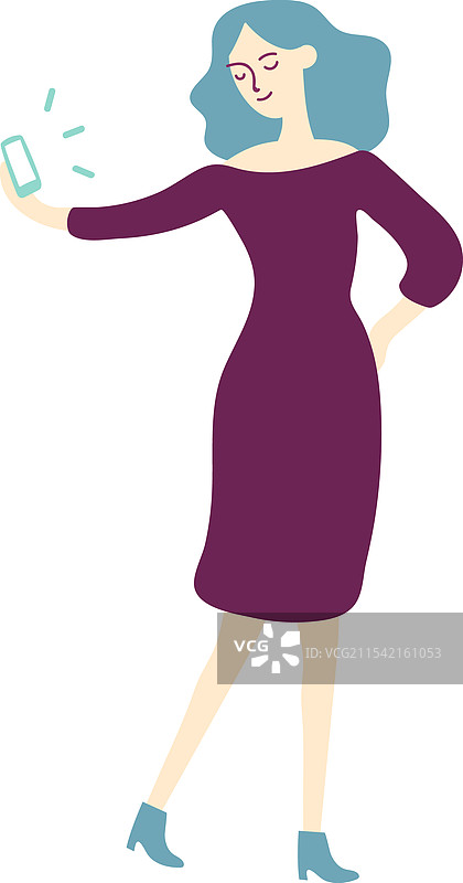 时尚的年轻女性，蓝色头发，穿着一件图片素材