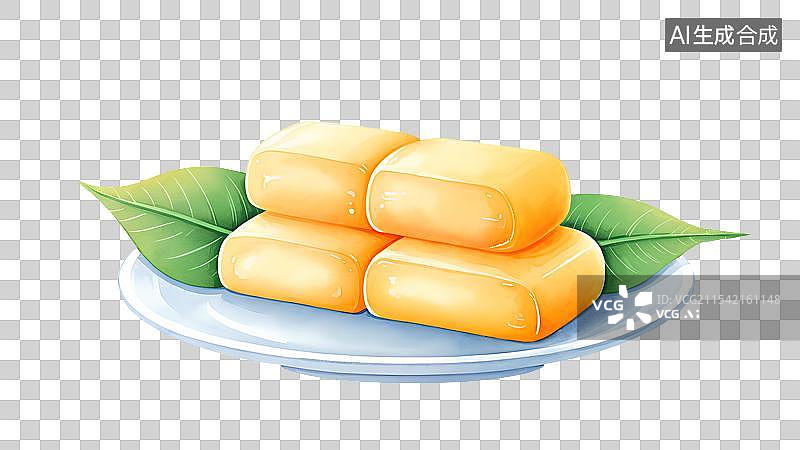 【AI数字艺术】国风手绘插画，传统美食小吃，黄米粿，年糕，点心图片素材