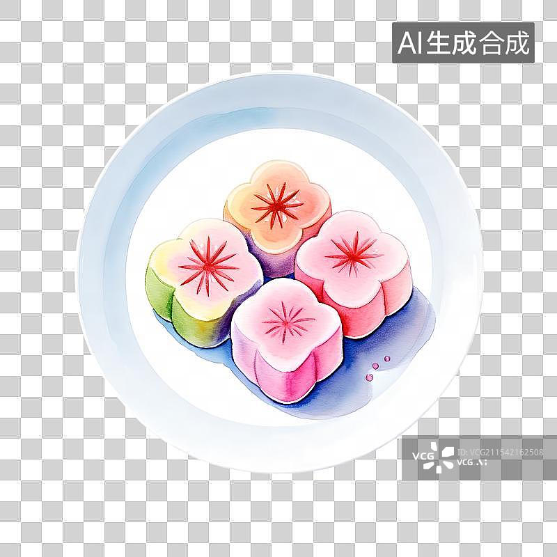 【AI数字艺术】国风手绘插画，传统美食小吃糕点，桃花酥，樱花酥，鲜花饼，茶果子，中式下午茶免甜点抠元素图片素材