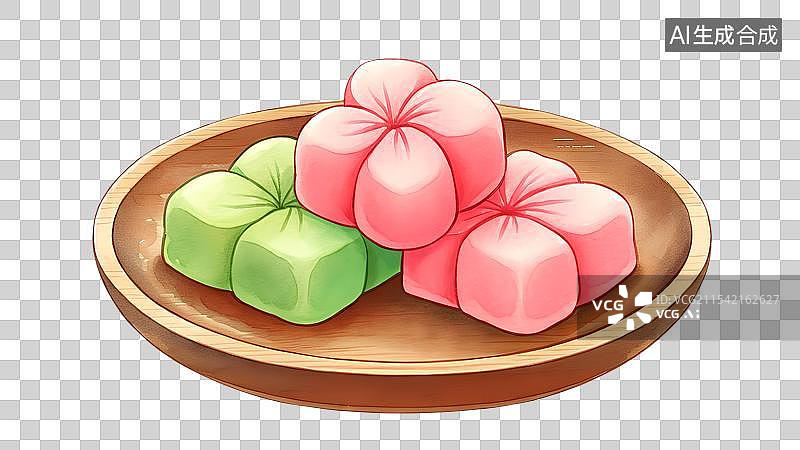 【AI数字艺术】国风手绘插画，传统美食小吃糕点，桃花酥，樱花酥，鲜花饼，茶果子，中式下午茶免甜点抠元素图片素材