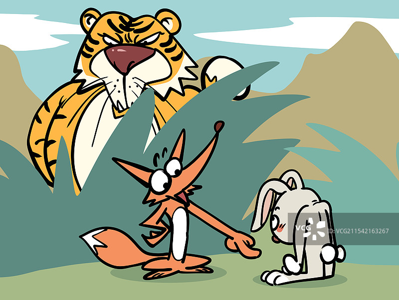 狐假虎威卡通漫画寓言故事插图图片素材