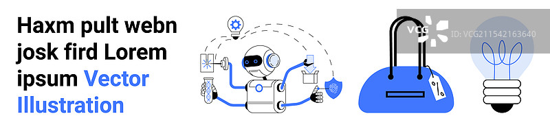带有电路设计的机器人、蓝色手提包和灯光图片素材