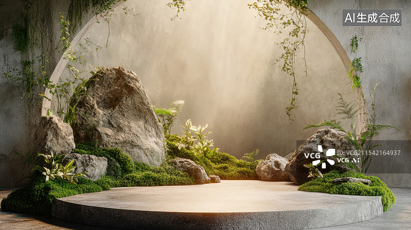 【AI数字艺术】中式庭院电商产品展台图片素材