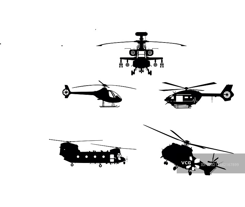 直升机剪影集合图片素材
