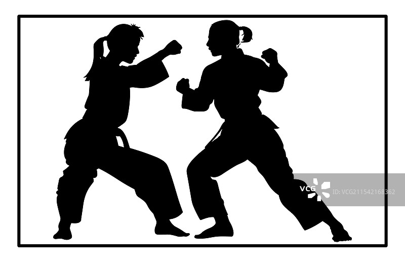 空手道女战士与男战士的战斗图片素材