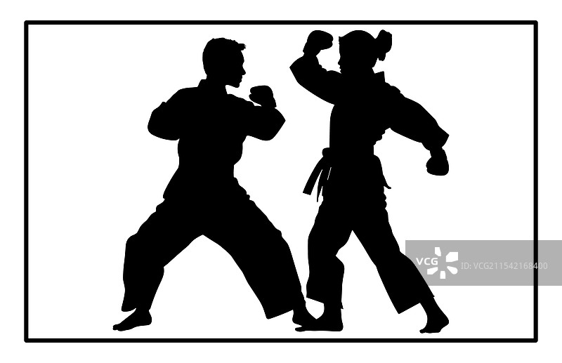 空手道女战士与男战士的战斗图片素材
