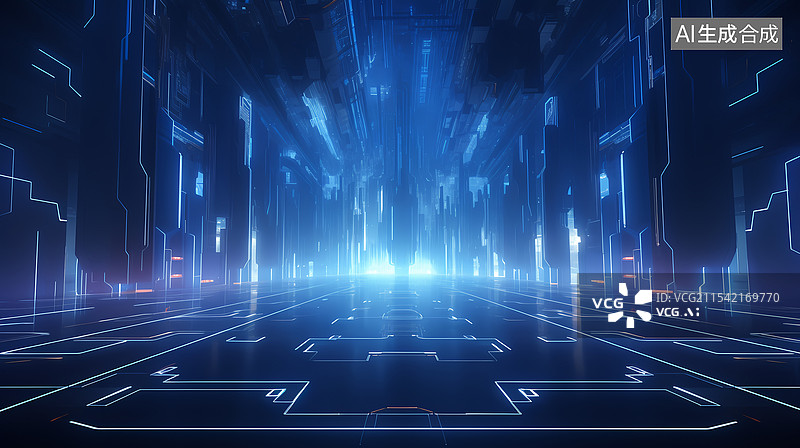 【AI数字艺术】数字科技感蓝色通道图片素材