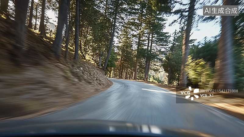 【AI数字艺术】树林间的山路图片素材