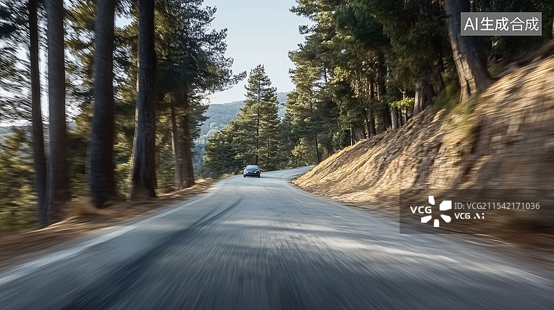 【AI数字艺术】树林间的山路图片素材