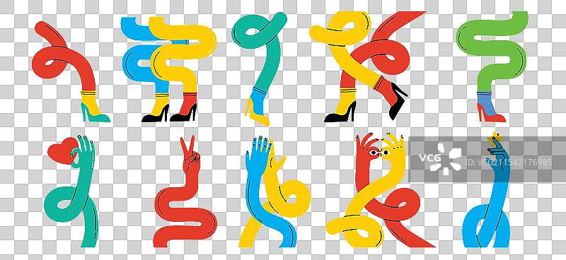 五彩斑斓的嬉皮风格有趣扭曲的曲线组合图片素材