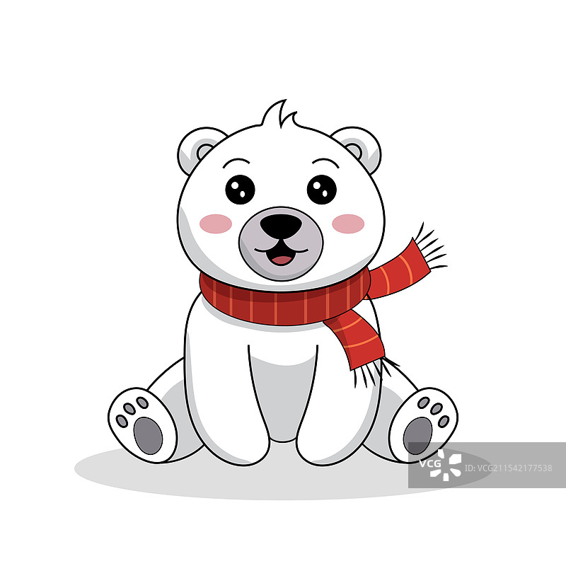 可爱的北极熊戴着红色围巾图片素材