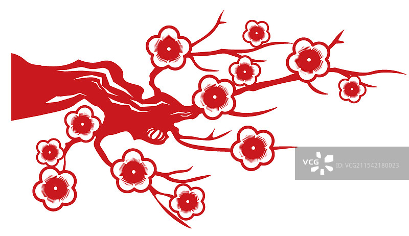 梅花树国风红色剪纸图片素材