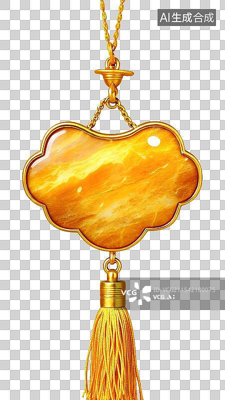 【AI数字艺术】国风手绘插画，古风黄金翡翠玉石饰品，玉佩，长命锁，如意锁，宝宝锁，金镶玉流苏挂件装饰免抠元素图片素材