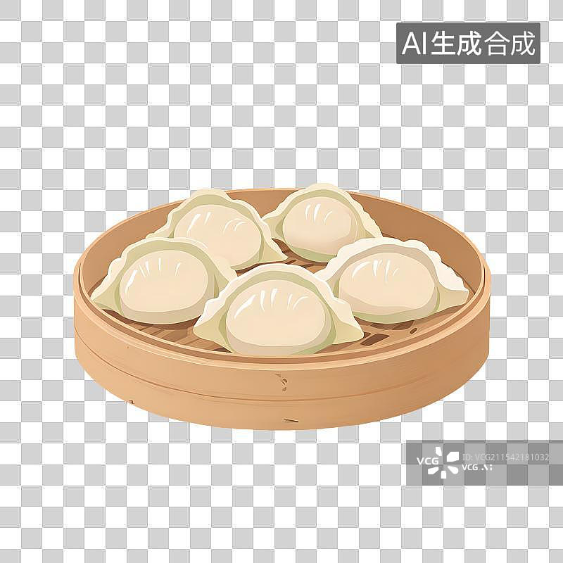 【AI数字艺术】手绘插画，广式早茶茶点虾饺皇，虾饺，蒸饺，蒸笼里的饺子，免抠元素图片素材