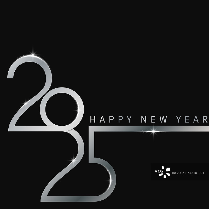 2025年快乐新年银色横幅模板图片素材