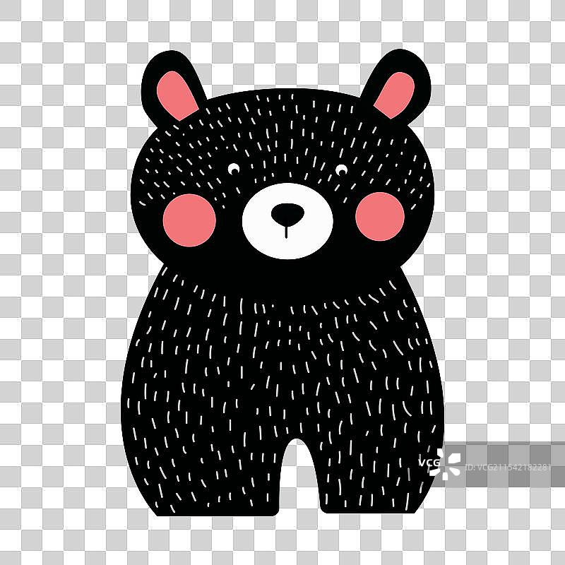 一只可爱的黑熊，脸颊上带着粉红色，正站着图片素材