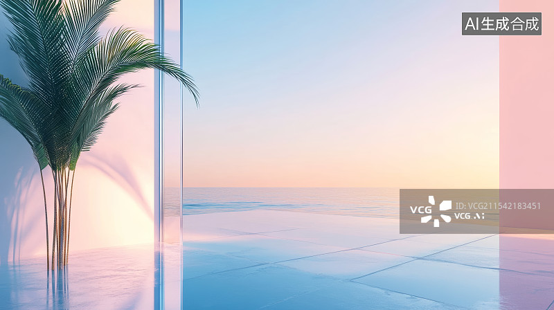 【AI数字艺术】热带日落海景与室内设计图片素材