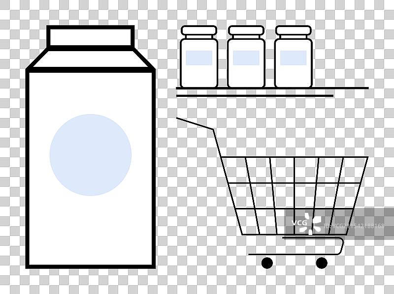 购物车和杂货，包括牛奶和图片素材