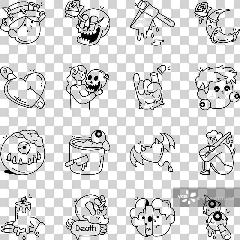 基本的RGB哥特风涂鸦图标集合图片素材