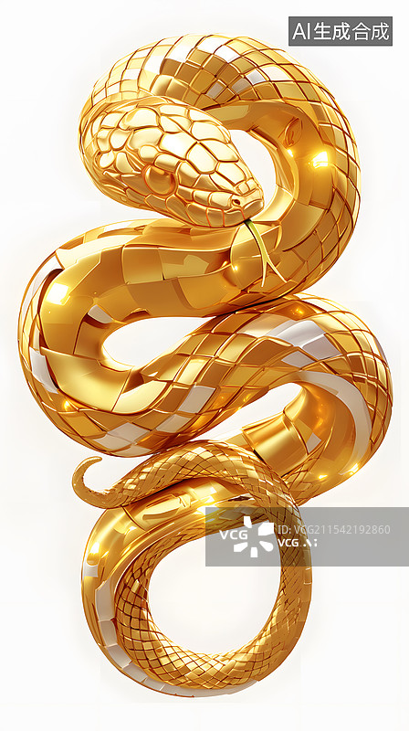 【AI数字艺术】蛇年新年闪耀的黄金蛇图片素材