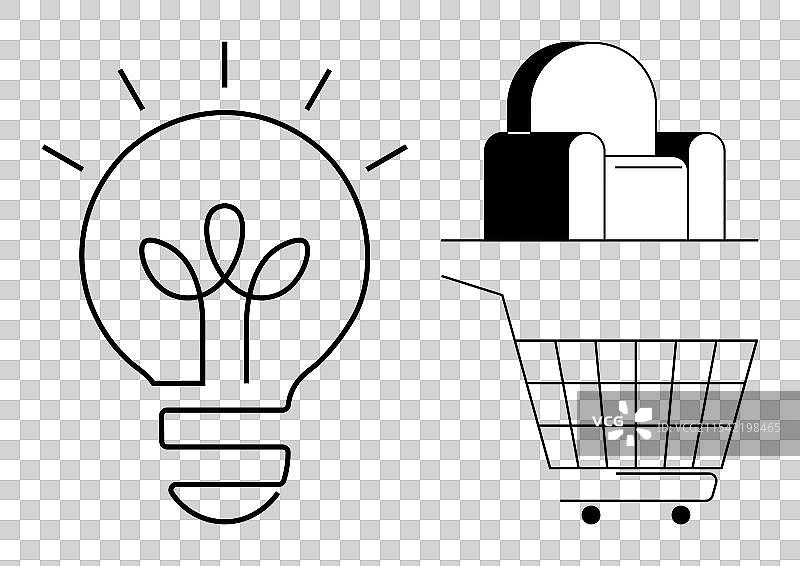 带有植物的灯泡和购物车图片素材