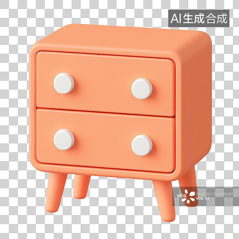 【AI数字艺术】免抠|可爱珊瑚色两抽屉床头柜插画图片素材