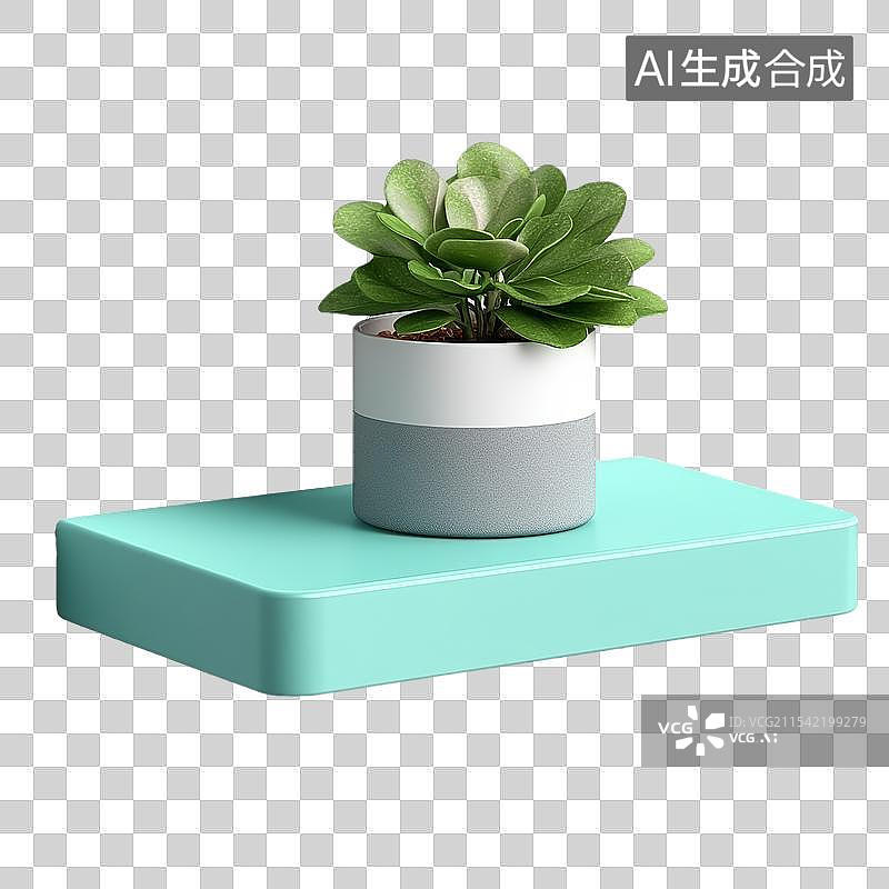 【AI数字艺术】免抠|浅绿色墙面壁架摆放植物图片素材