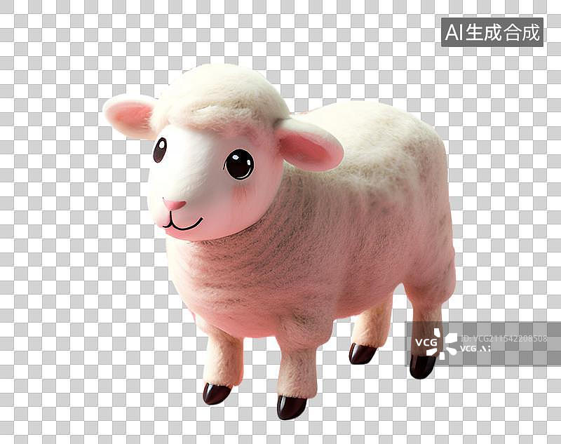 【AI数字艺术】3D渲染，一只毛毡质感的卡通小绵羊，羊年，十二生肖，治愈系免抠元素图片素材