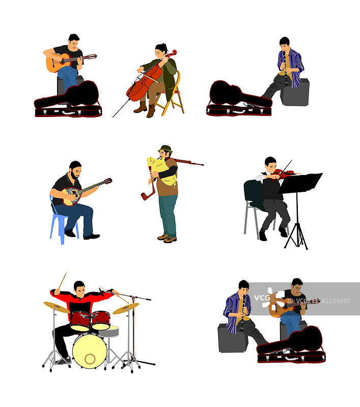 一组音乐家与乐器图片素材