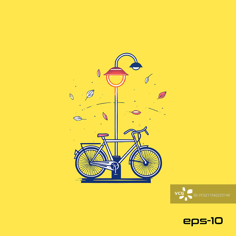 花园灯下的自行车角色图片素材