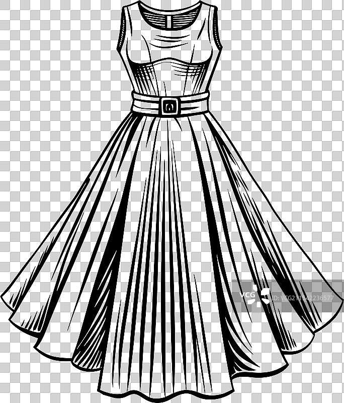 一组线条连衣裙的技术时尚线稿图片素材