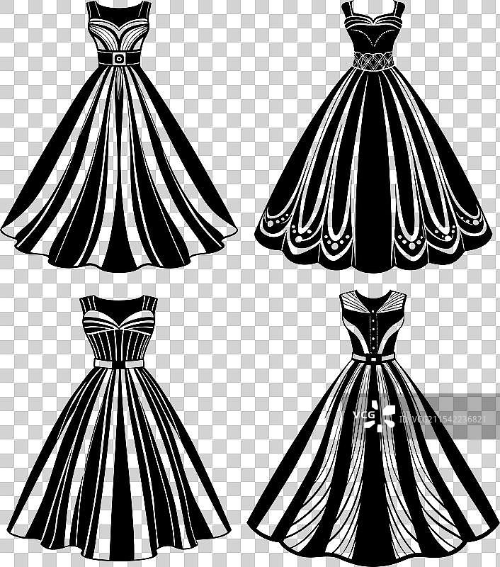 一组线条连衣裙的技术时尚线稿图片素材