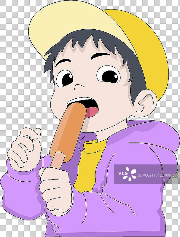 小男孩享受美味的玉米热狗小吃图片素材