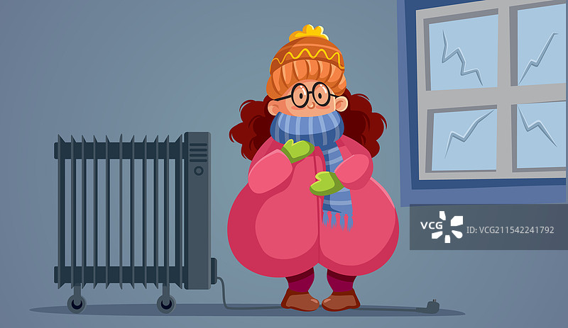 穿着保暖衣物的女性在没有室内暖气的环境中图片素材