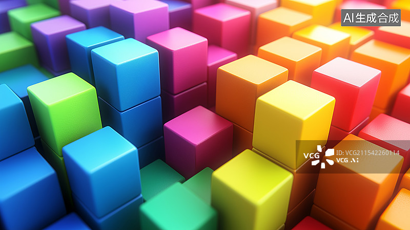 【AI数字艺术】色彩鲜艳的正方体堆叠成波浪状的抽象图案图片素材