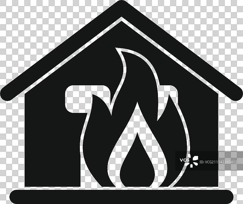 简单的黑色图标，表示房屋着火燃烧图片素材