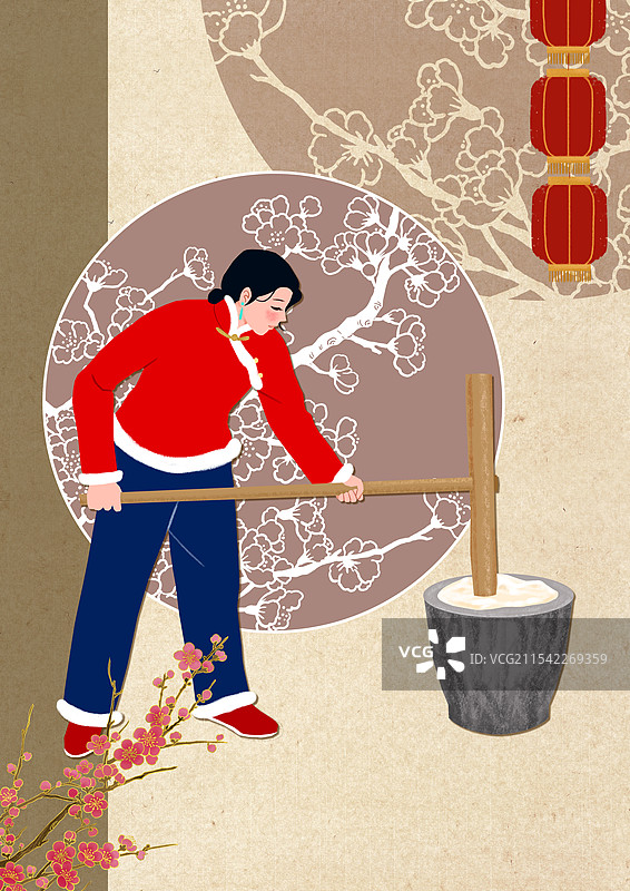 打糍粑的女子图片素材