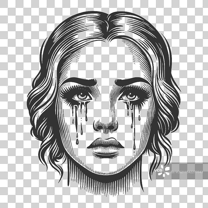 泪水顺着脸颊流下的哭泣女人图片素材