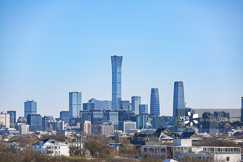 北京国贸大厦CBD建筑群中国尊冬天雪后建筑风光图片素材