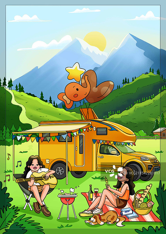 线性插画-户外露营图片素材