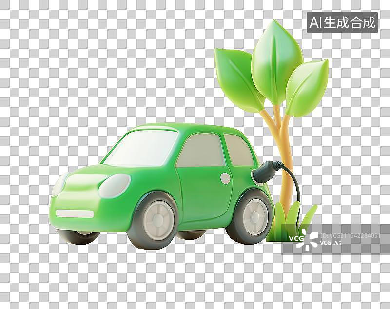 【AI数字艺术】3D新能源汽车绿色充电免扣元素图片素材