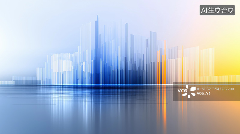 【AI数字艺术】科技风格蓝色背景——抽象城市天际线图片素材