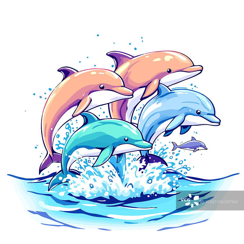 三只海豚在水中跳跃图片素材