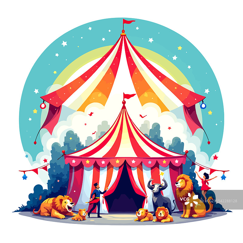 马戏团帐篷与马戏团动物和马戏团帐篷图片素材