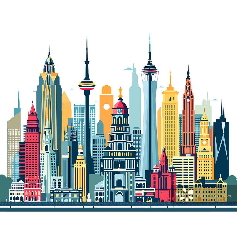 城市天际线，拥有许多建筑和摩天大楼图片素材
