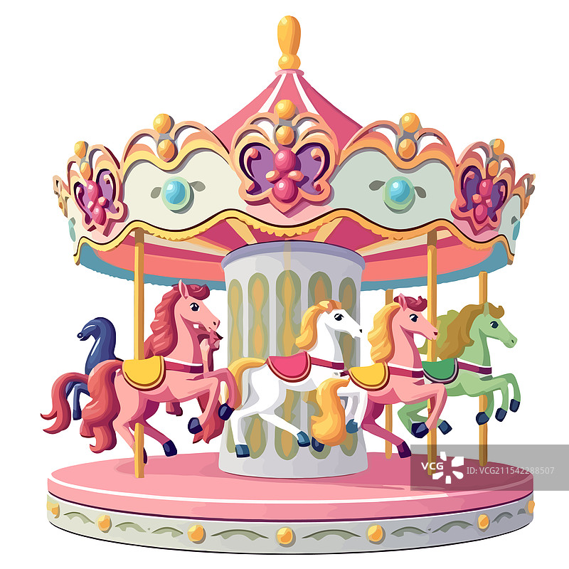 一个有三匹马的旋转木马图片素材