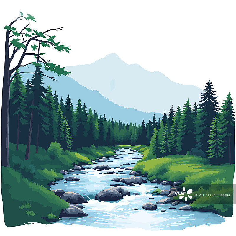 山中有树木和岩石的河流图片素材