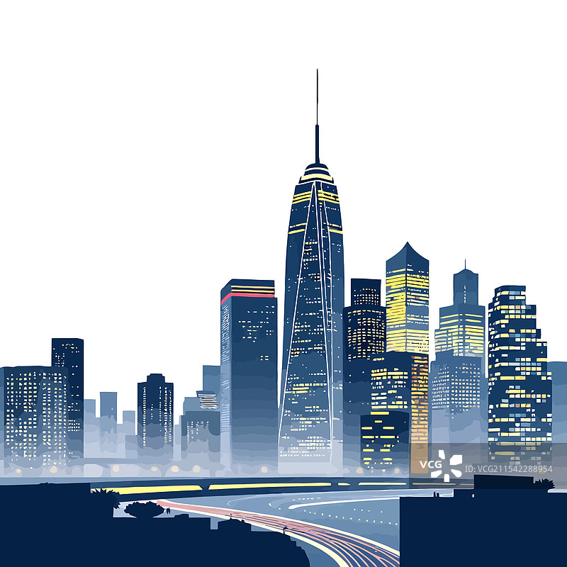 城市天际线，摩天大楼与道路图片素材